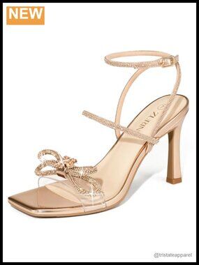 Rhinestone Bow Heeled Sandals Open Toe Stiletto Faux Leather